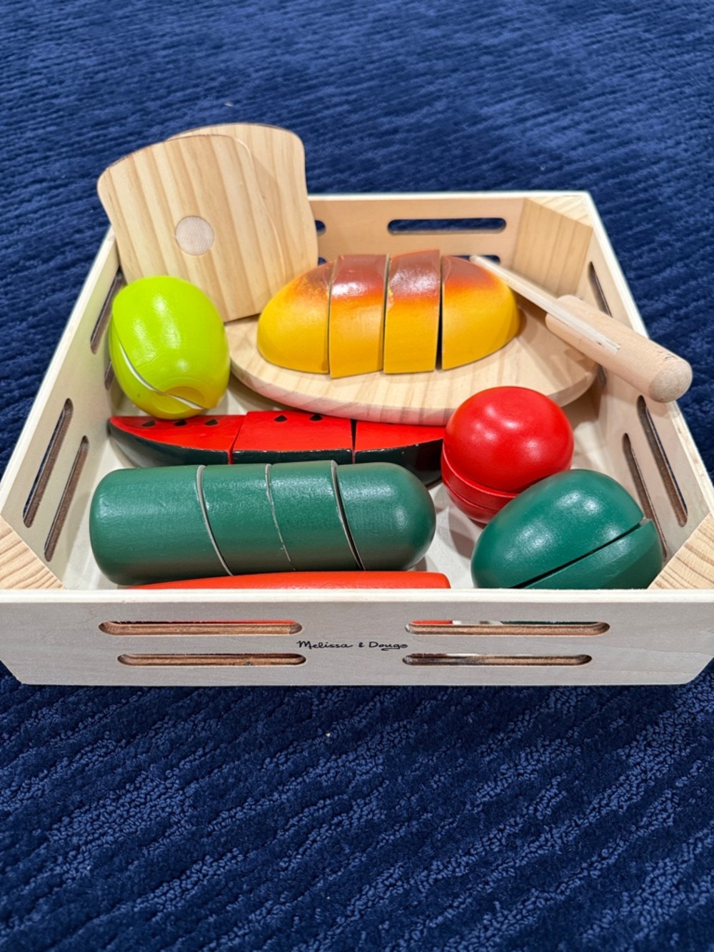 Melissa & Doug Cutting Wooden Play Food Set - Red, Green, Yellow, Orange